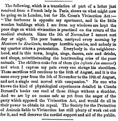 claude bernard vivisection in The Spectator, 1878
