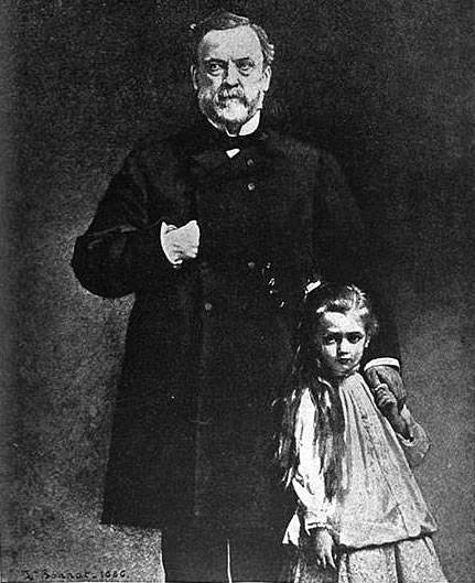 Engraving of pasteur and granddaughter Camille
